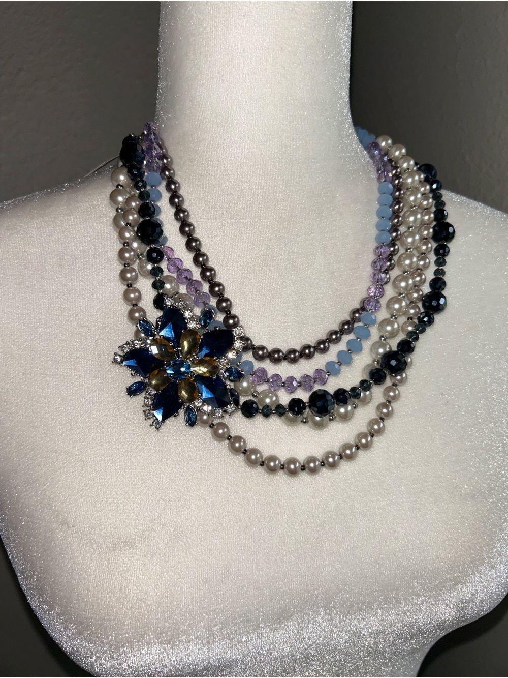 White House Black Market Multi-Strand Necklace with Blue Floral Crystal Accent